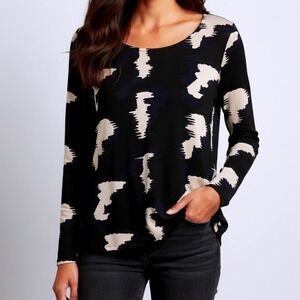 Anthropologie Bel Kazan Long Sleeve Abstract Hi-Lo Tunic‎ Top Small Quiet Luxury